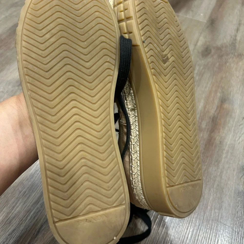 Prada Nude Espadrille Lace-Up Platform Flats